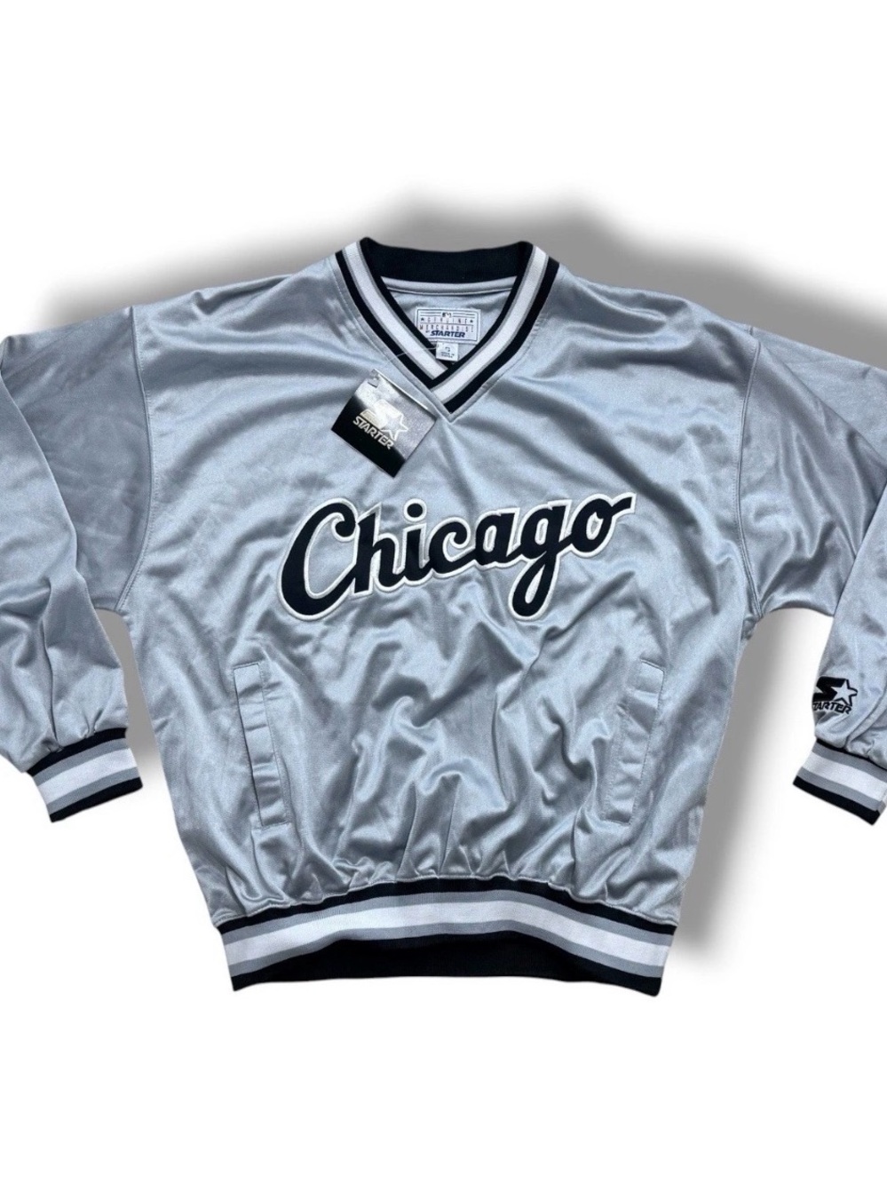 Chicago White Sox Satin Pullover Jacket in Silver and Black - Starter VINTAGE